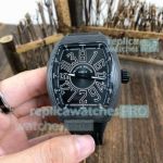 Swiss Grade Franck Muller Crazy Hours Black Dial With Leather Strap Watch